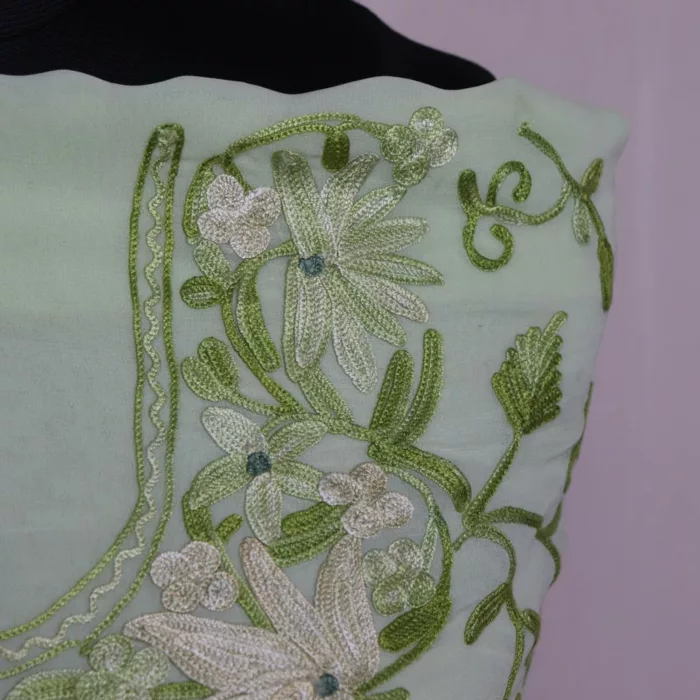pastle green Kashmiri Unstitched Georgette Ladies Suit with Aari Embroidery 3 jpg