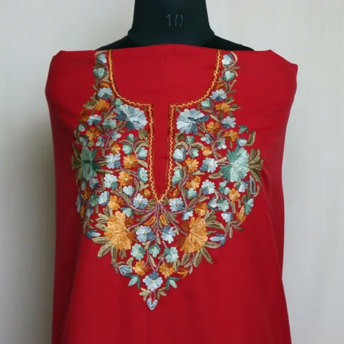 Women Cotton Suits with Kashmiri Embroidery Salwar Suits -tomato red