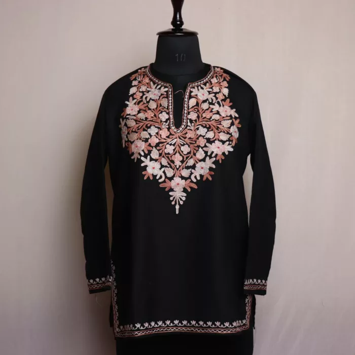 Kashmir Gallery Kashmiri Cotton Kurti for Women with Aari Embroidery | Summer Wear Traditional Designer Kurti for Women- Navy Blue