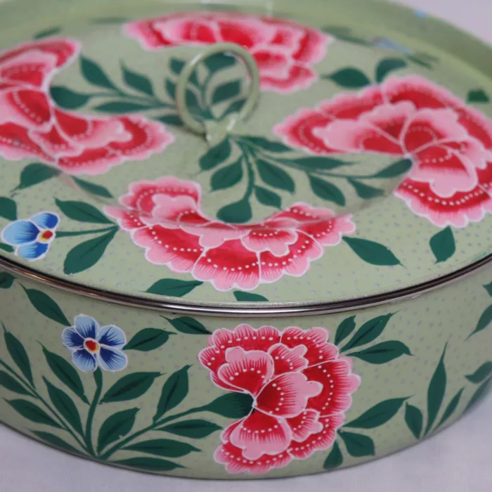 Kashmir Enamelware Floral Handpainted Stainless Steel Masala Box 2 jpg