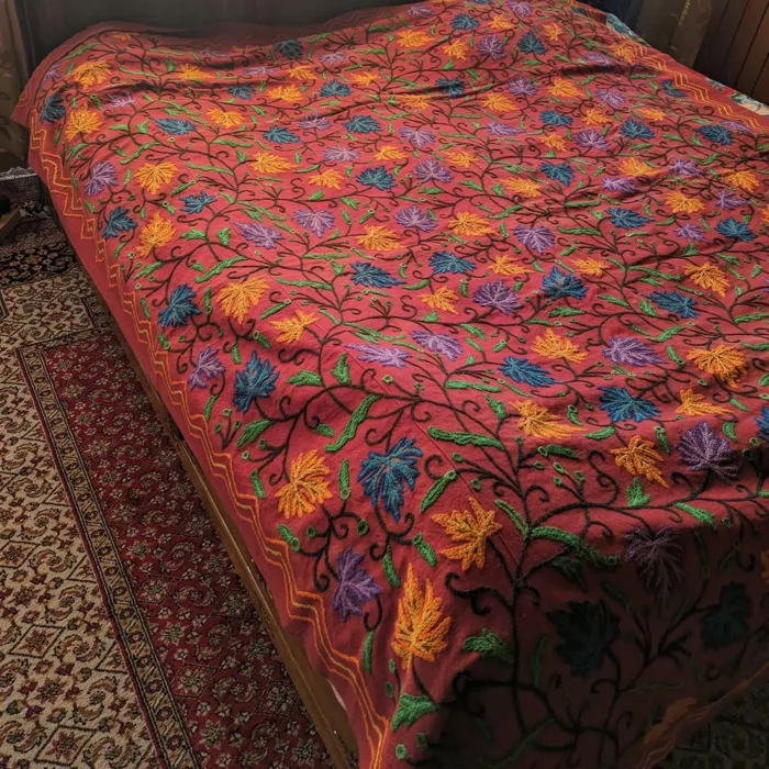 crewel kashmiri bed cover