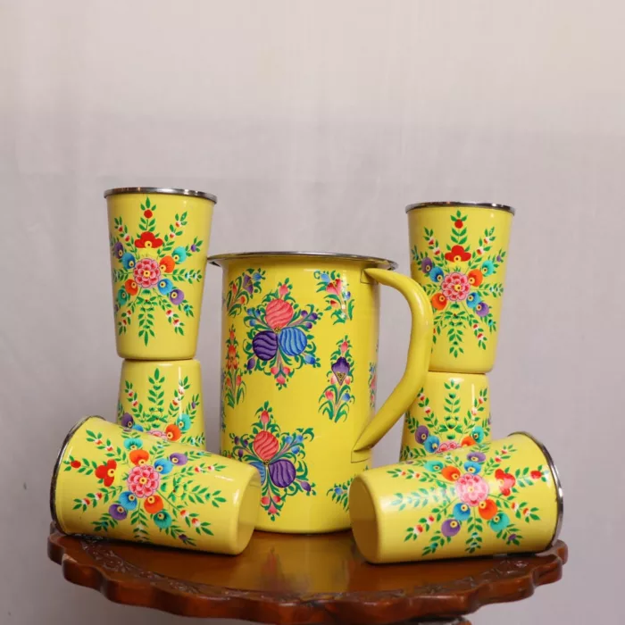 enamelware jug set with glasses steel 1 jpg