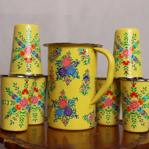 enamelware jug set with glasses steel 3