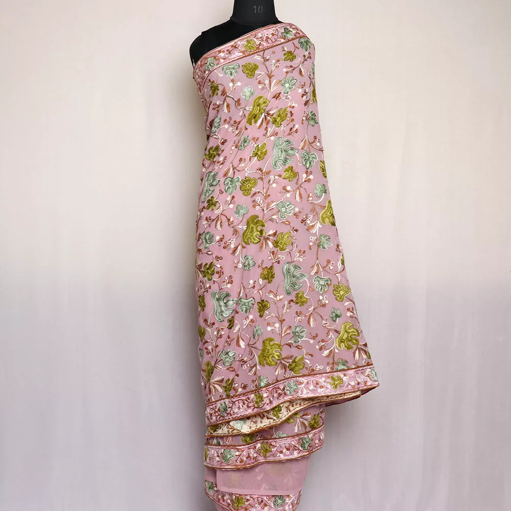 Pastel Pink Semi Georgette Embroidered saree main image 1