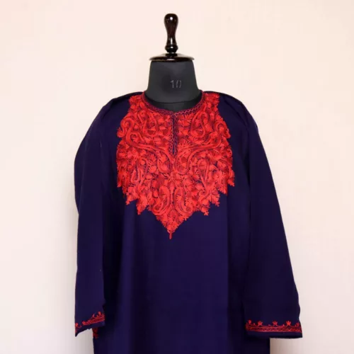 Zafia Navy Blue Kashmiir Winter Dress Phiran For Women Gyawun