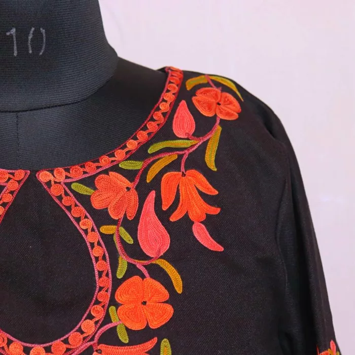 Matt Black Woolen Heavy Kashmiri Embroidered Coord set main image 0