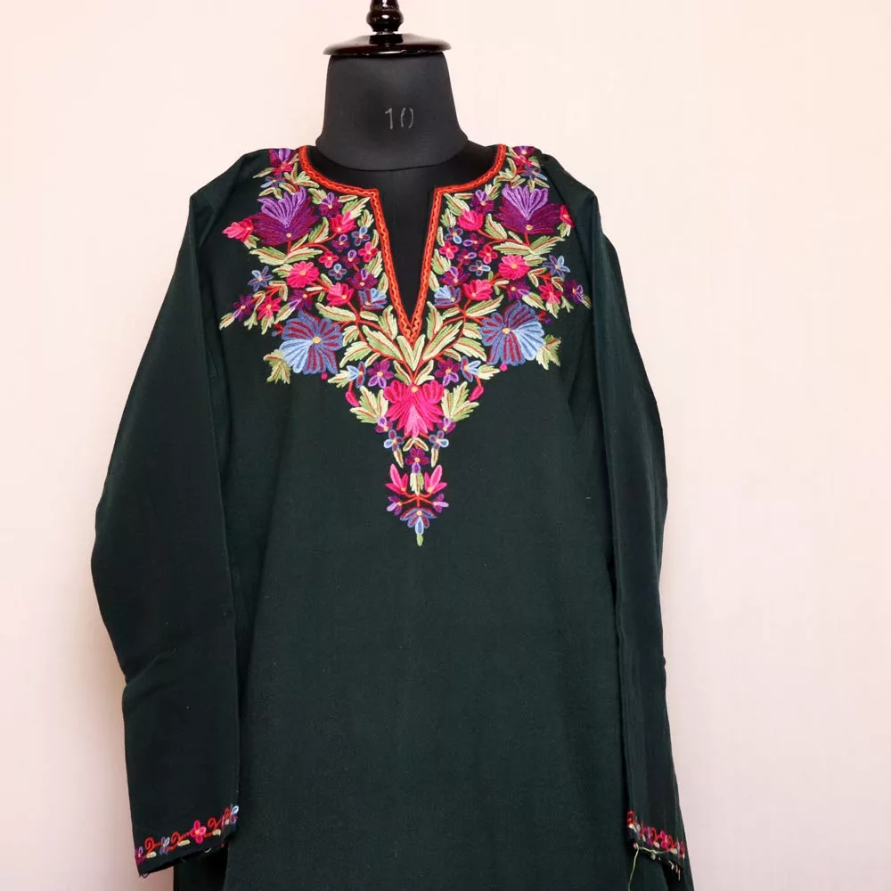 Kashmiri Woolen Pheran with Traditional Aari Embroidery - Beige