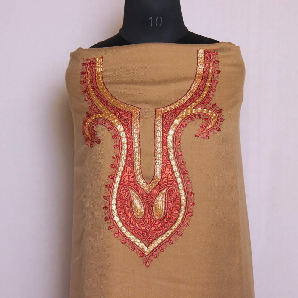 Women Cotton Suits with Kashmiri Hand Embroidery Two Piece Suit - Brown main image 0