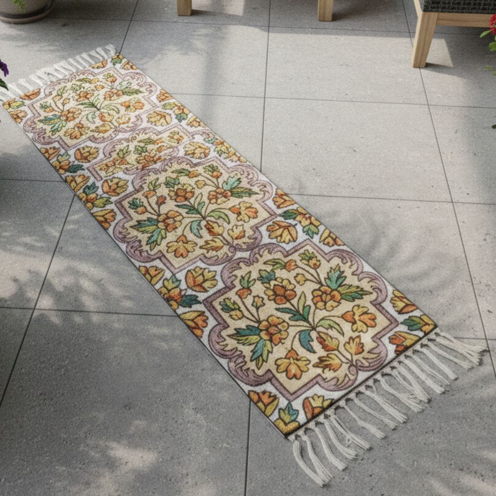 Kashmiri Table Runner in Cotton with Elegant Hand Embroidery (4×1