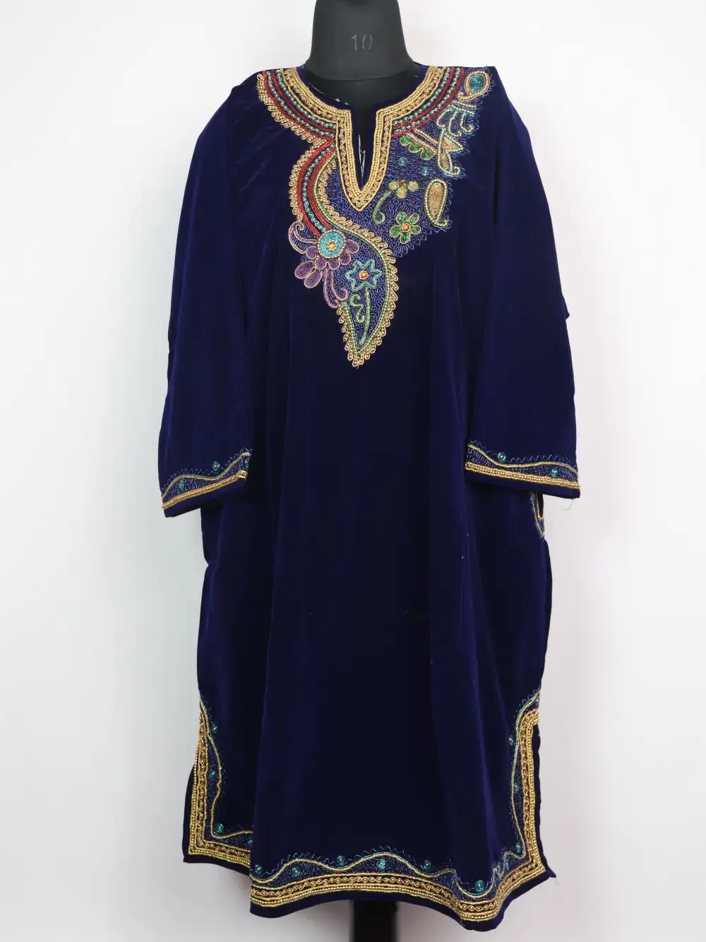 Riffat Kashmiri Dark Blue Velvet Loose Pheran with Dabka