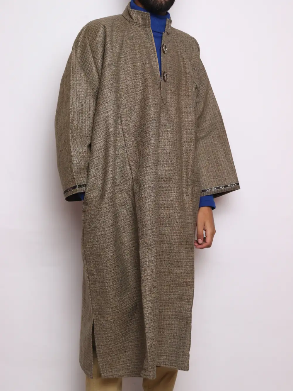 Asad Kashmiri Brown Lakeer Pheran in Tweed Wool - Gyawun