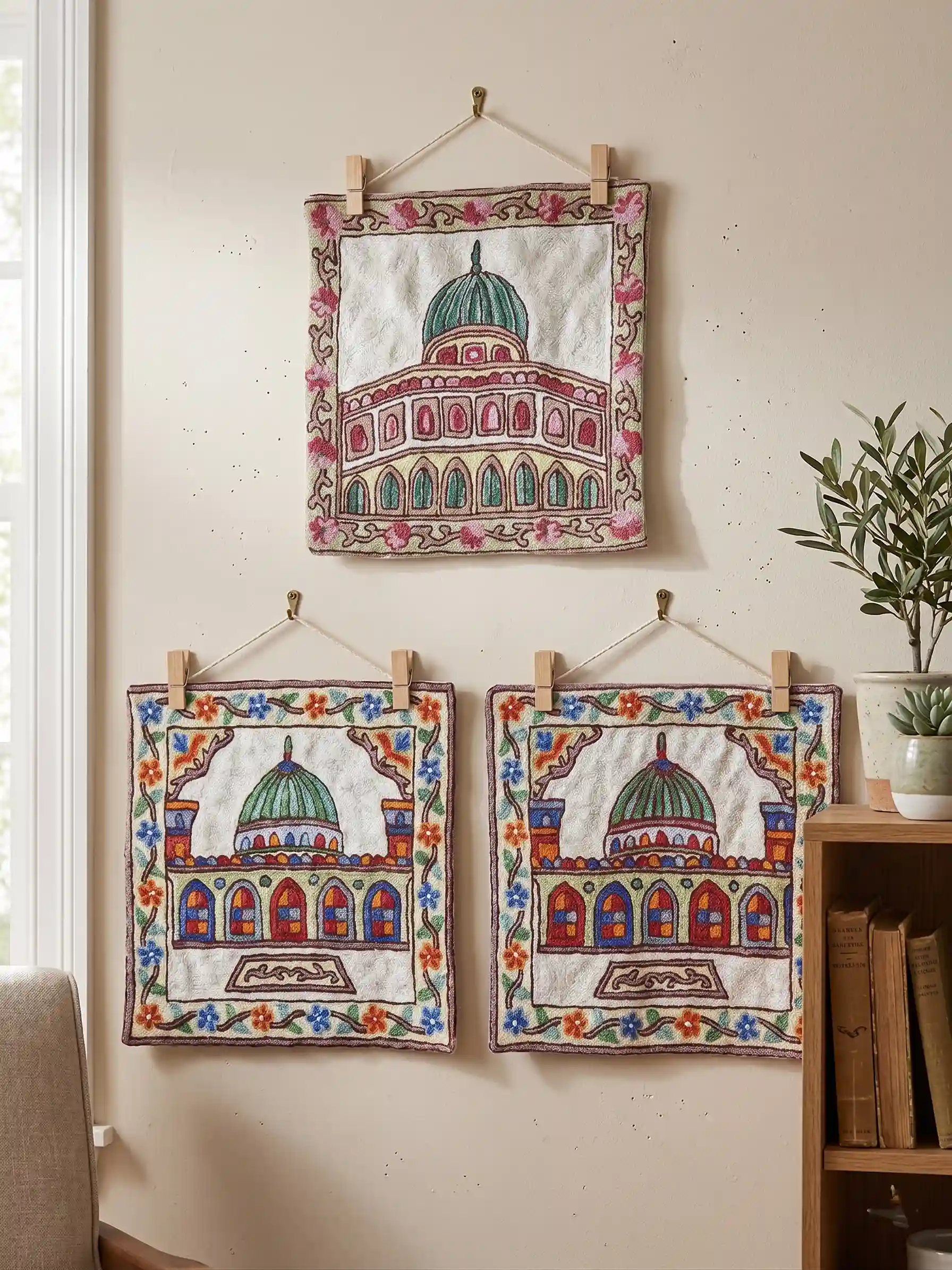 Wall Hanging with Silk Hand Chain Stitch Embroidery | Holy Masjid