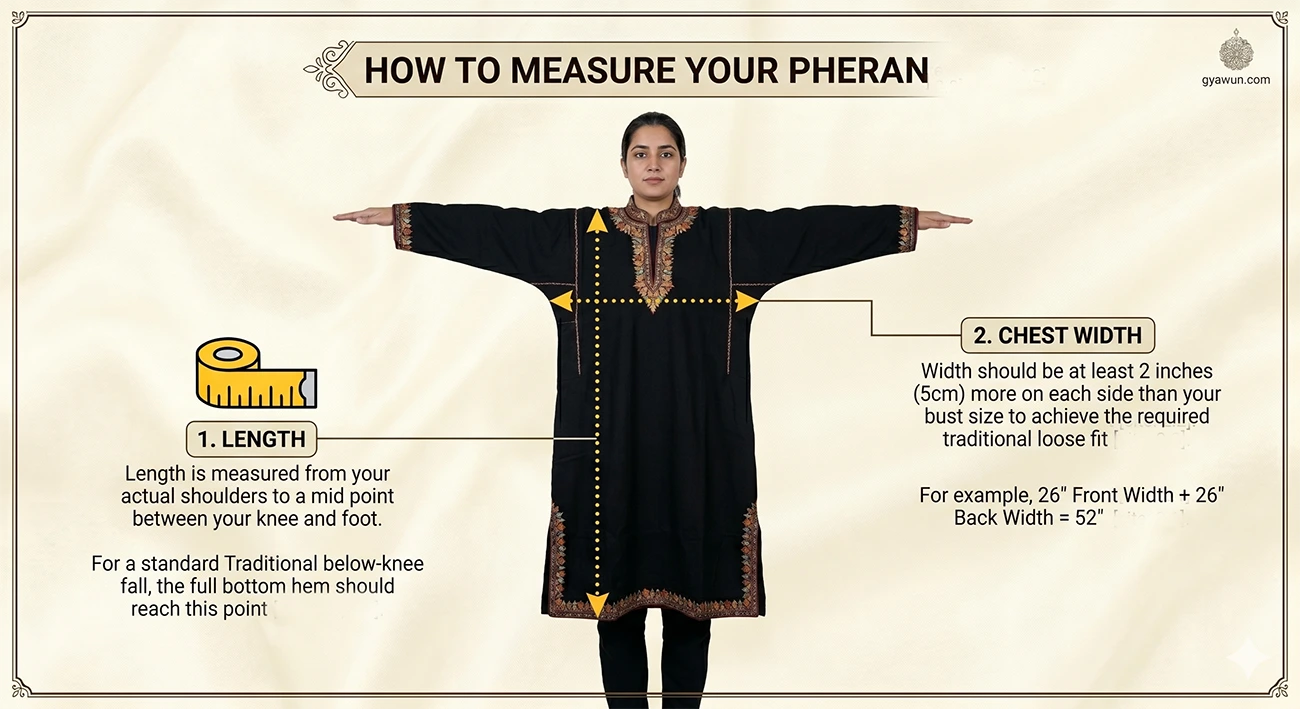 How to measure Kashmiri pheran size — Gyawun guide